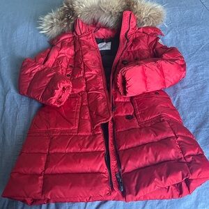 Moncler Red Kids Puffer Jacket with Fur Hood